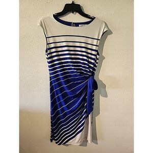 Madison Leigh Sheath Stretch Dress Womens Size 10 Blue White Cap Sleeve